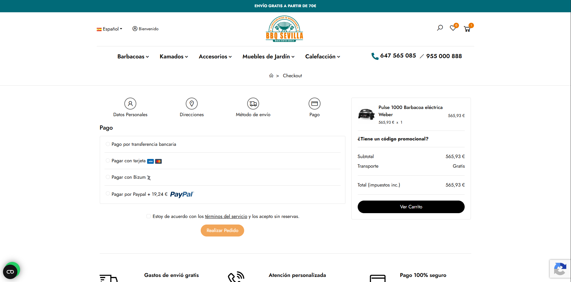 Checkout con métodos de pago