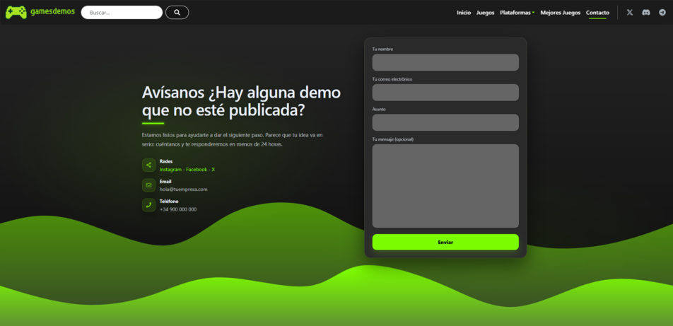 Plantilla de contacto GamesDemos
