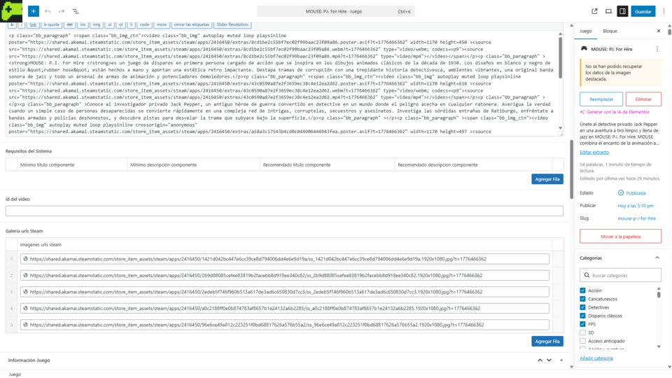 Información técnica del single en GamesDemos