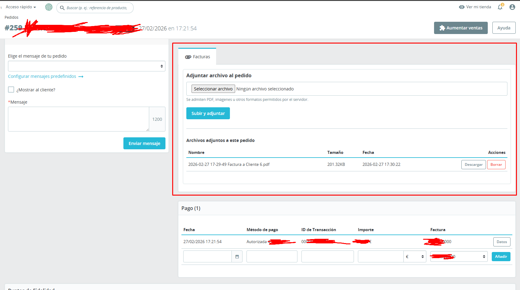 Descarga de facturas externas desde el área de cliente