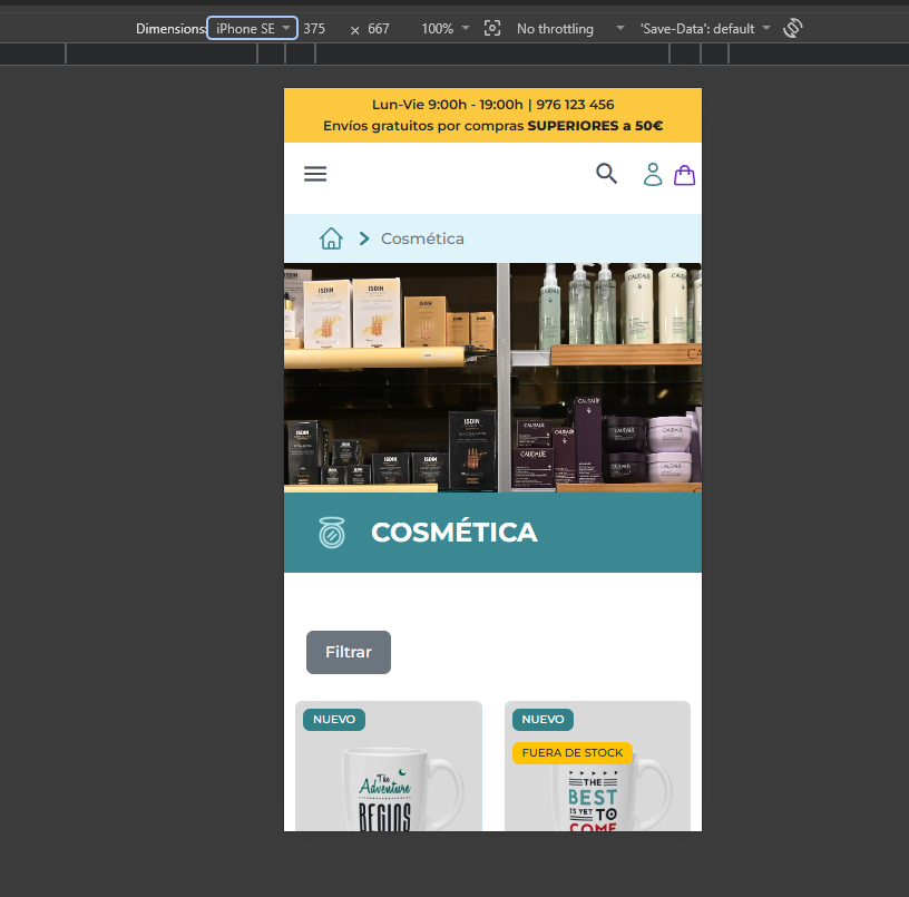 Cabecera y navegación de la personalización PrestaShop Falcon