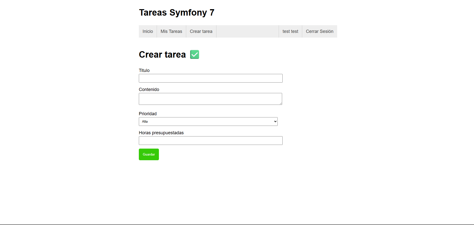 Formulario de creación y edición de tareas