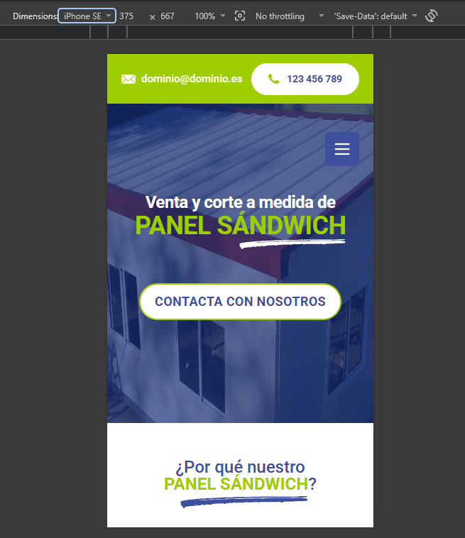 Vista responsive y menú móvil del proyecto
